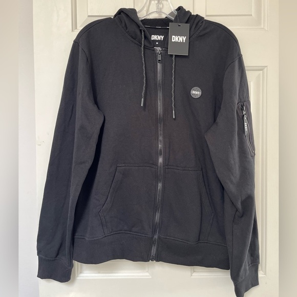 NWT DKNY Full Zip Hoodie with Pockets M Black - Picture 2 of 11